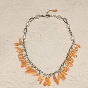 One of a kind coral and freshwater pearl statement necklace!